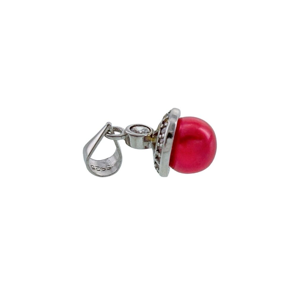 Vintage Sterling Silver 925 Cubic Zirconia Pink Pearl Drop Pendant - Picture 3 of 5